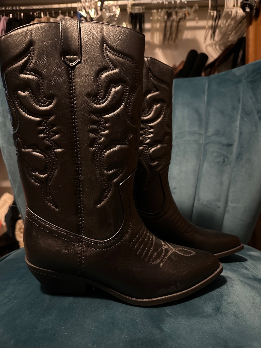 Soda Black Embroidered Western Heeled Boots - Women